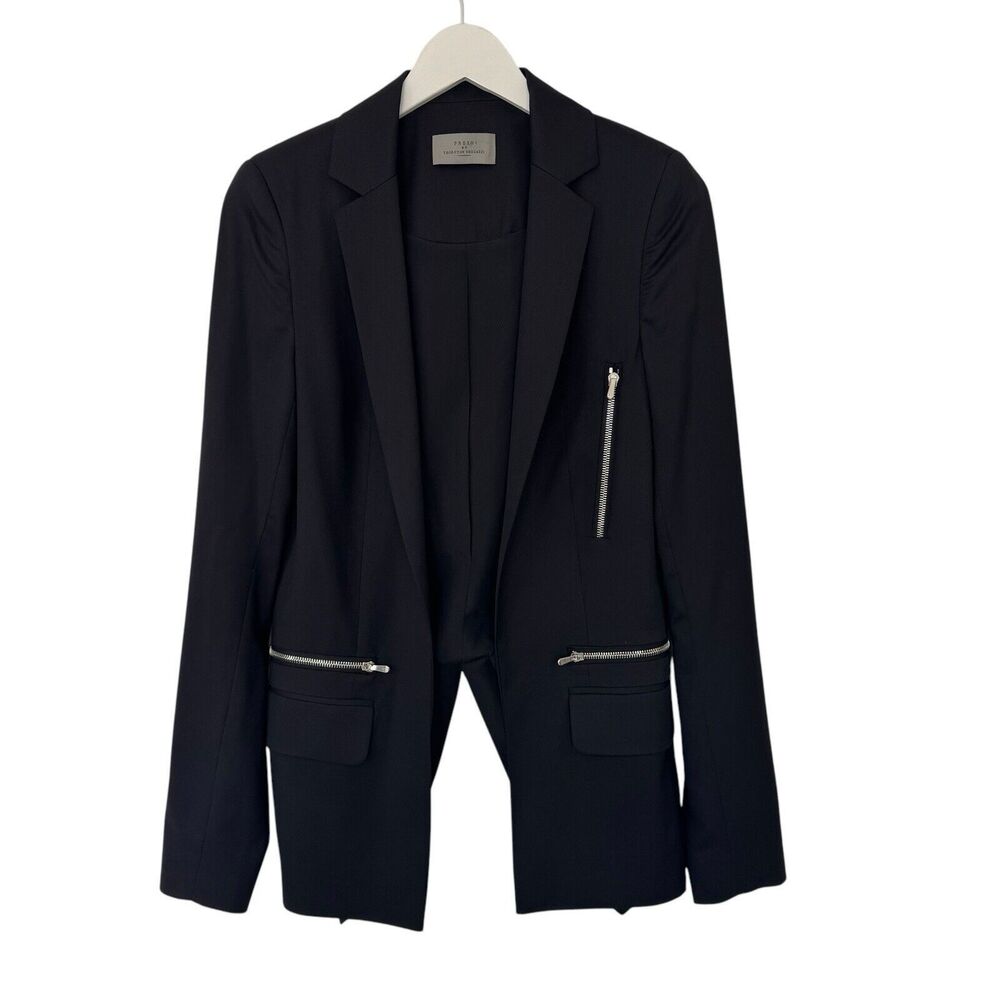 Preen By Thornton Bregazzi Blazer Black Wool Modern Rocker Back Slit Zipper S